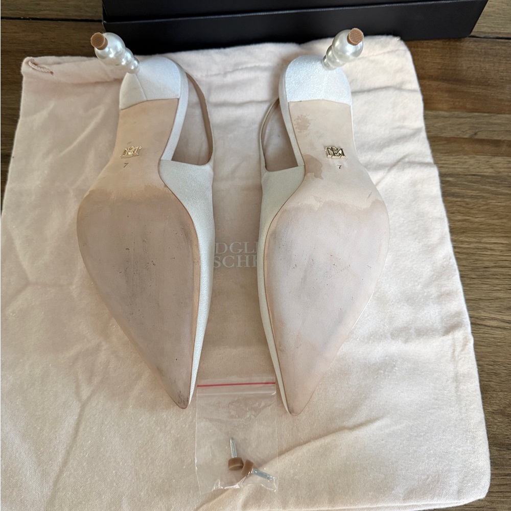 Badgley Mischka Beatrix Pointed-Toe Slingback Heels with Pearl-Beaded Heel - Picture 5 of 6